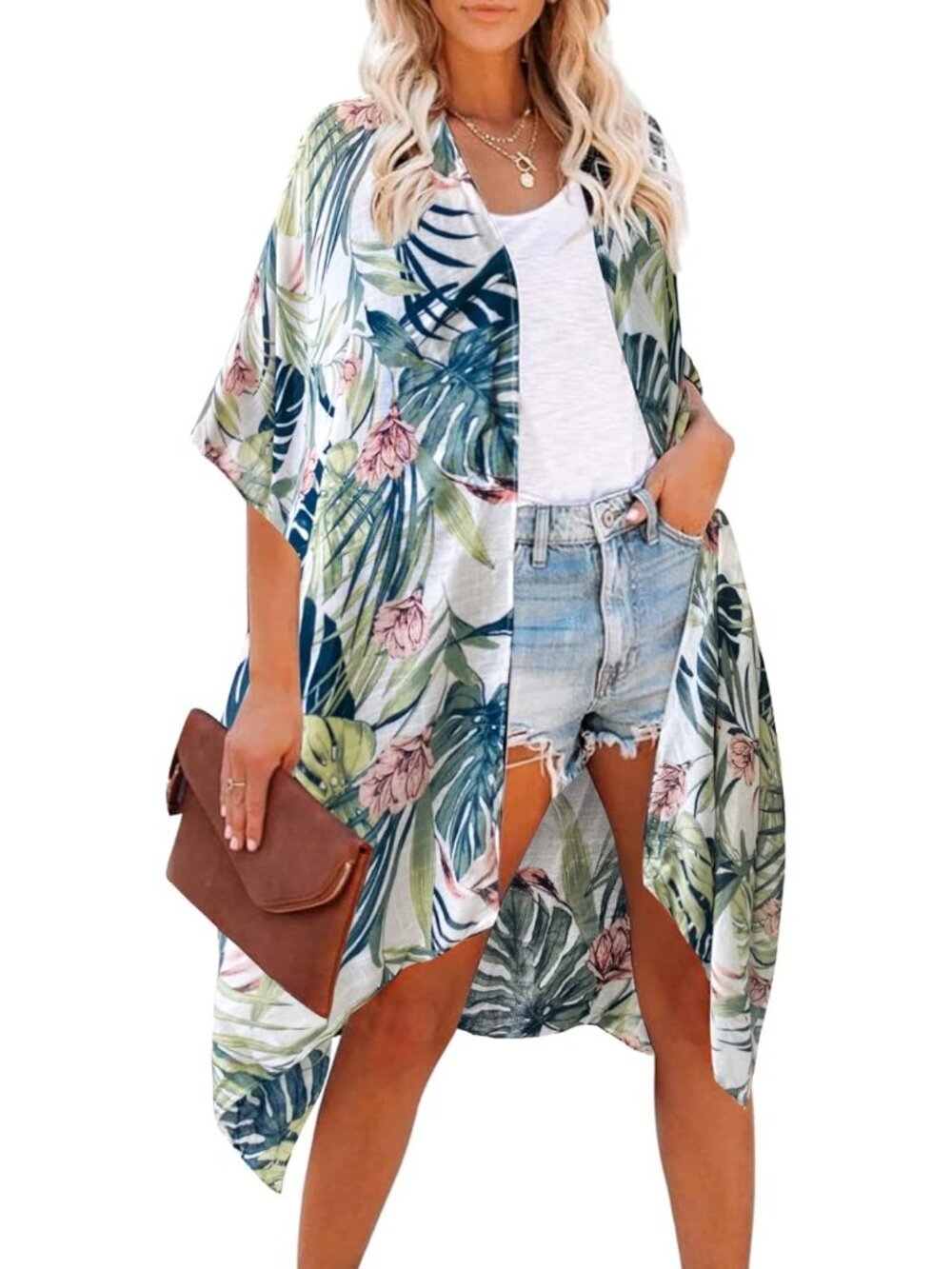 Women's A Palm Leaf Viscose Summer Bikini Kimono Bathing And Swimwear Cover Ups